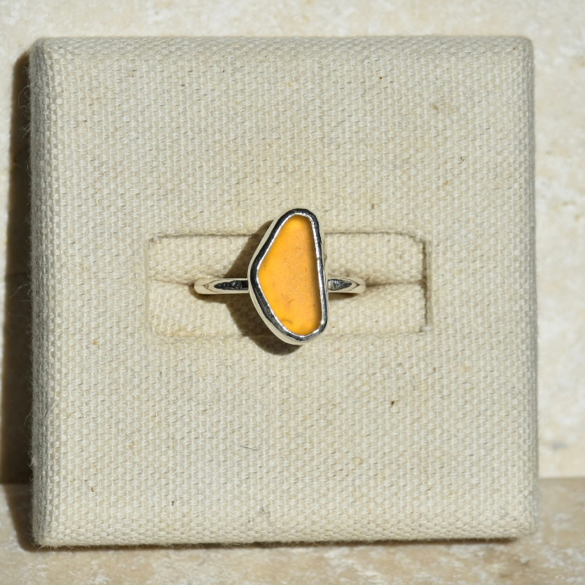 Honey Yellow Sea Glass Ring | Size N