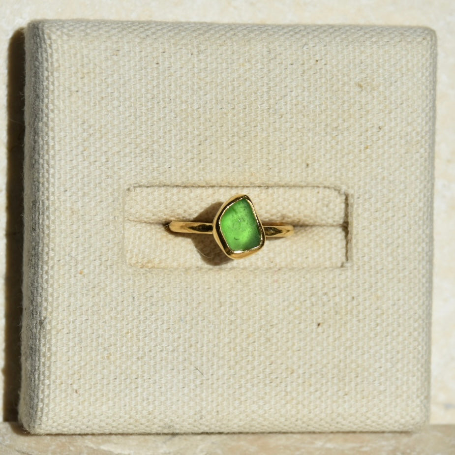 Emerald Green Vermeil Sea Glass Ring | Size J