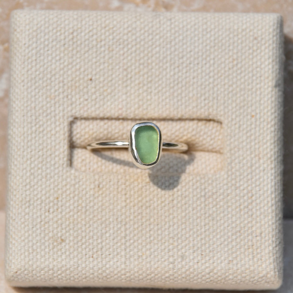 Mint Green Sea Glass Ring | Size R