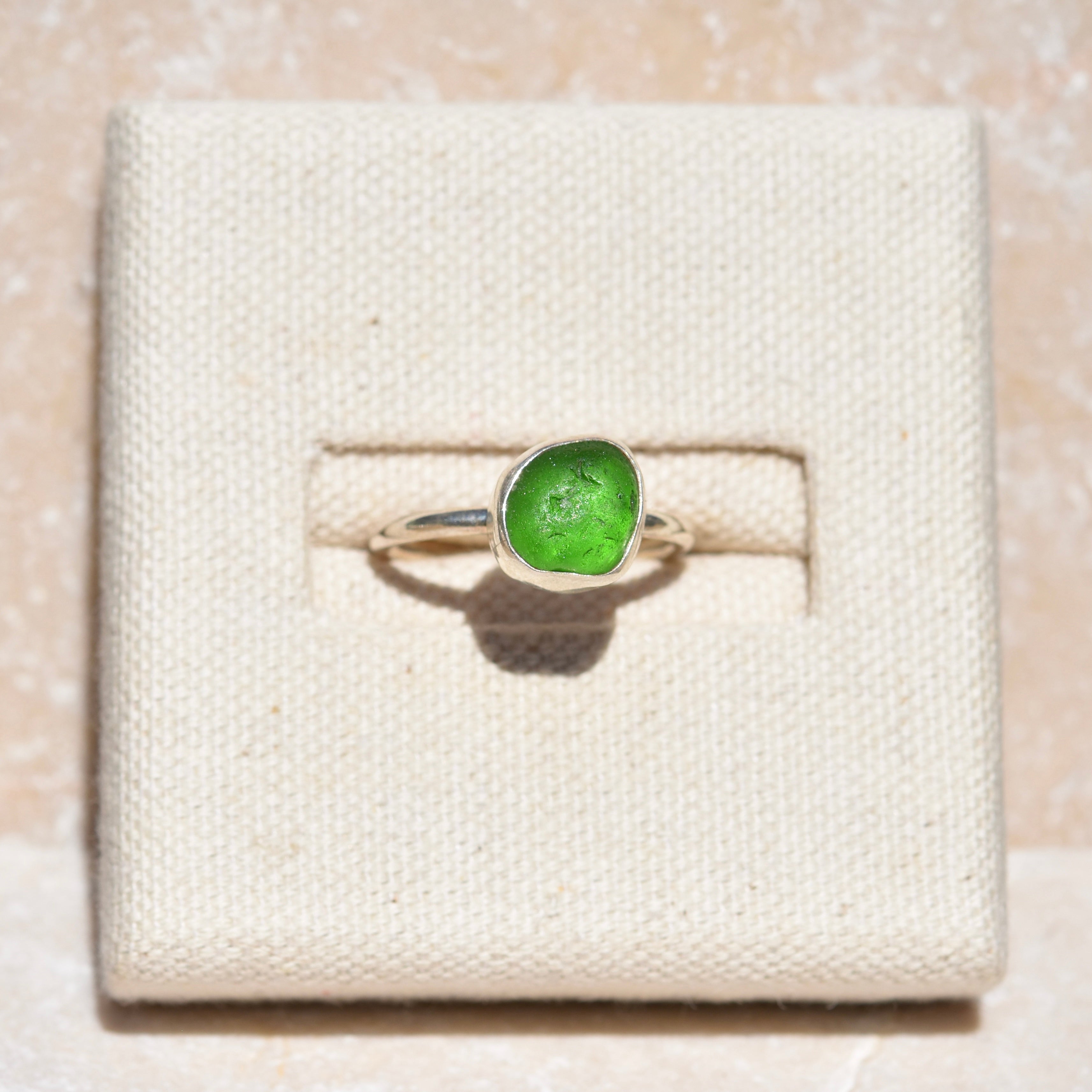 Emerald Green Sea Glass Ring | Size Q