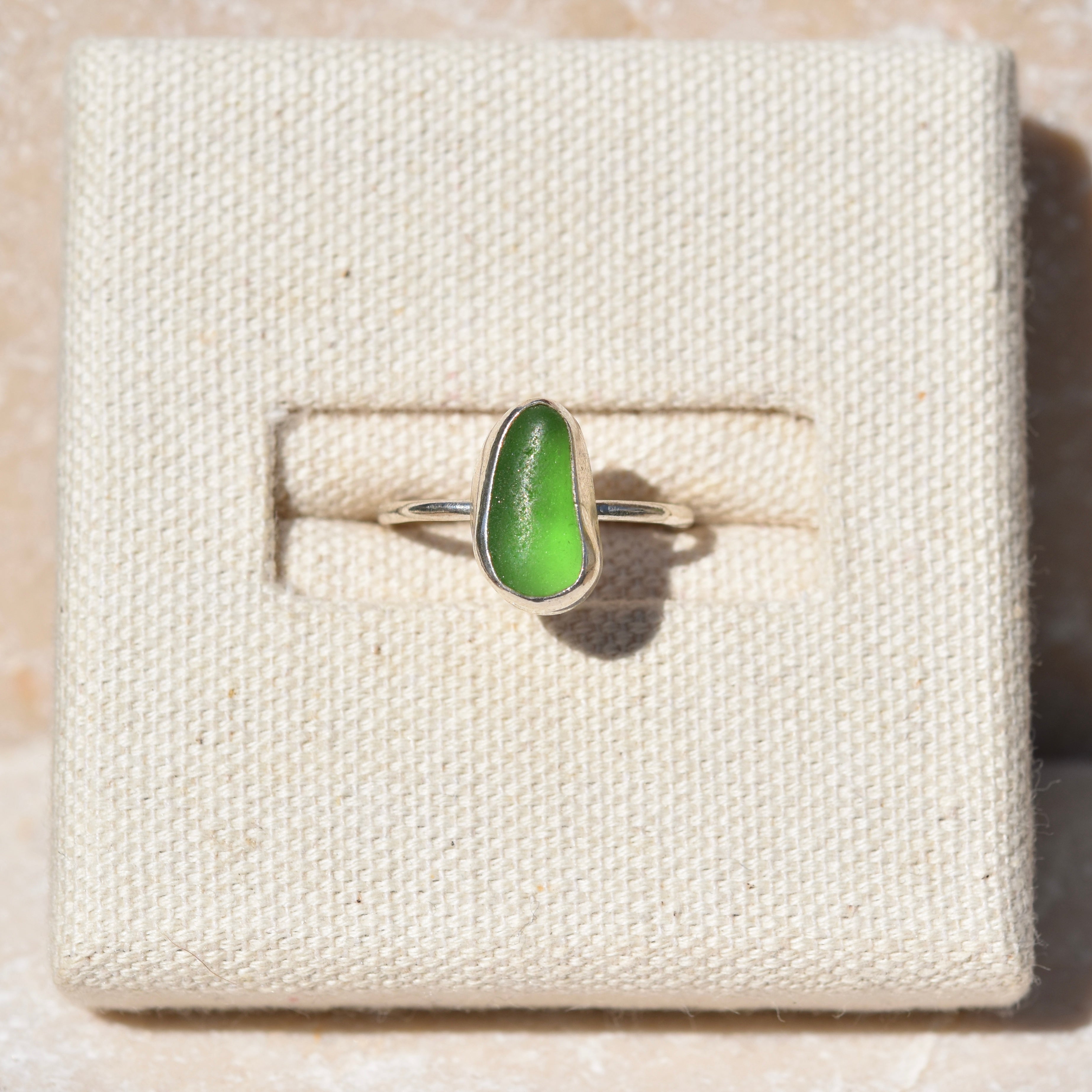 Emerald Green Sea Glass Ring | Size N
