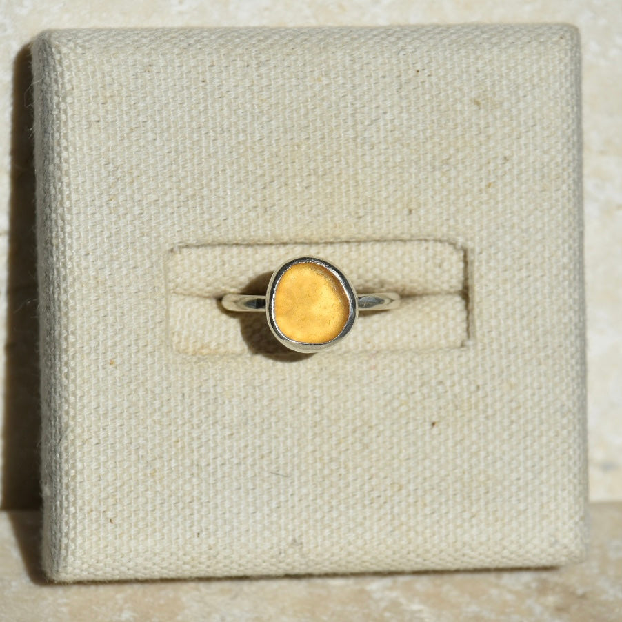 Honey Yellow Sea Glass Ring | Size L