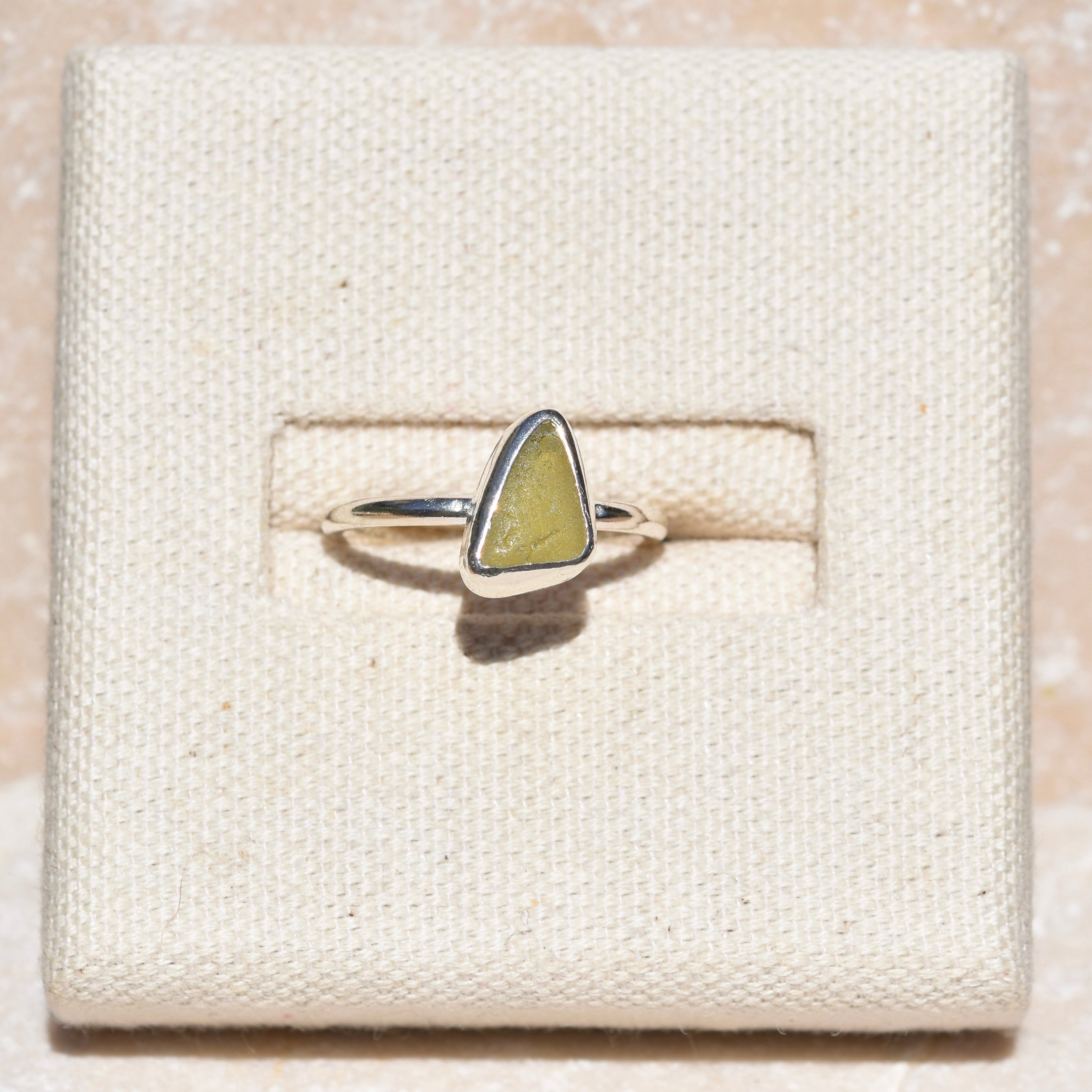 Olive Green Sea Glass Ring | Size O