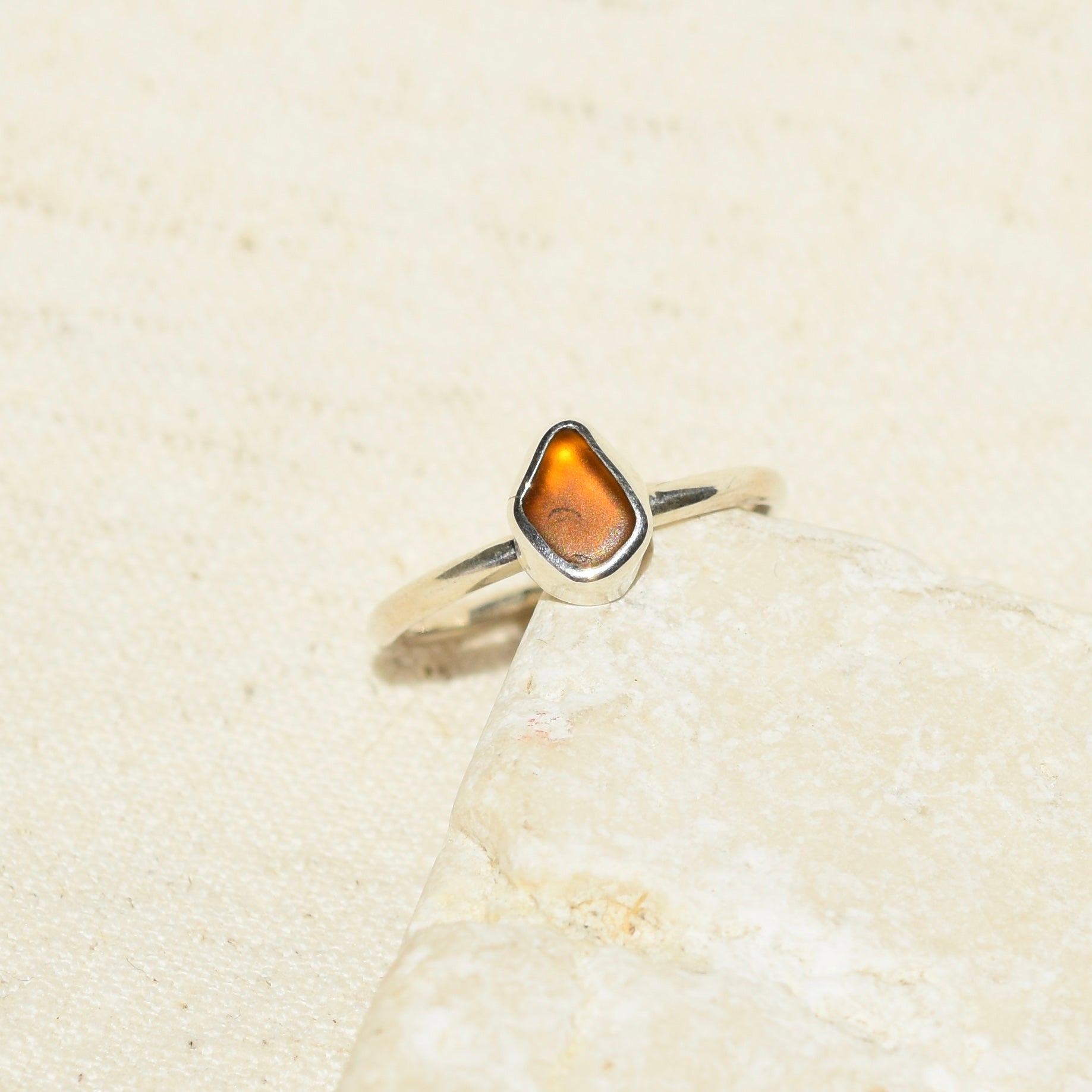 Deep Amber Sea Glass Ring | Size O