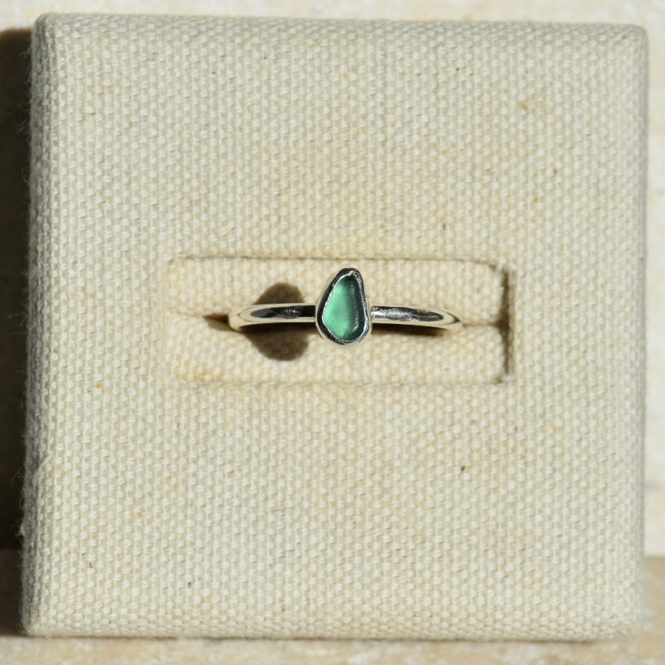 Aqua Blue Sea Glass Ring | Size T