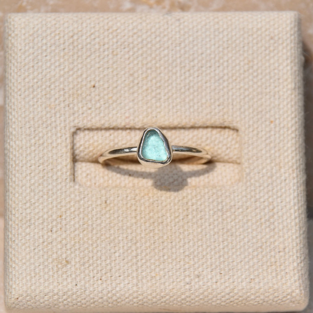 Blue Sea Glass Ring | Size S