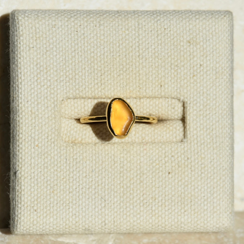 Honey Yellow Vermeil Sea Glass Ring | Size P