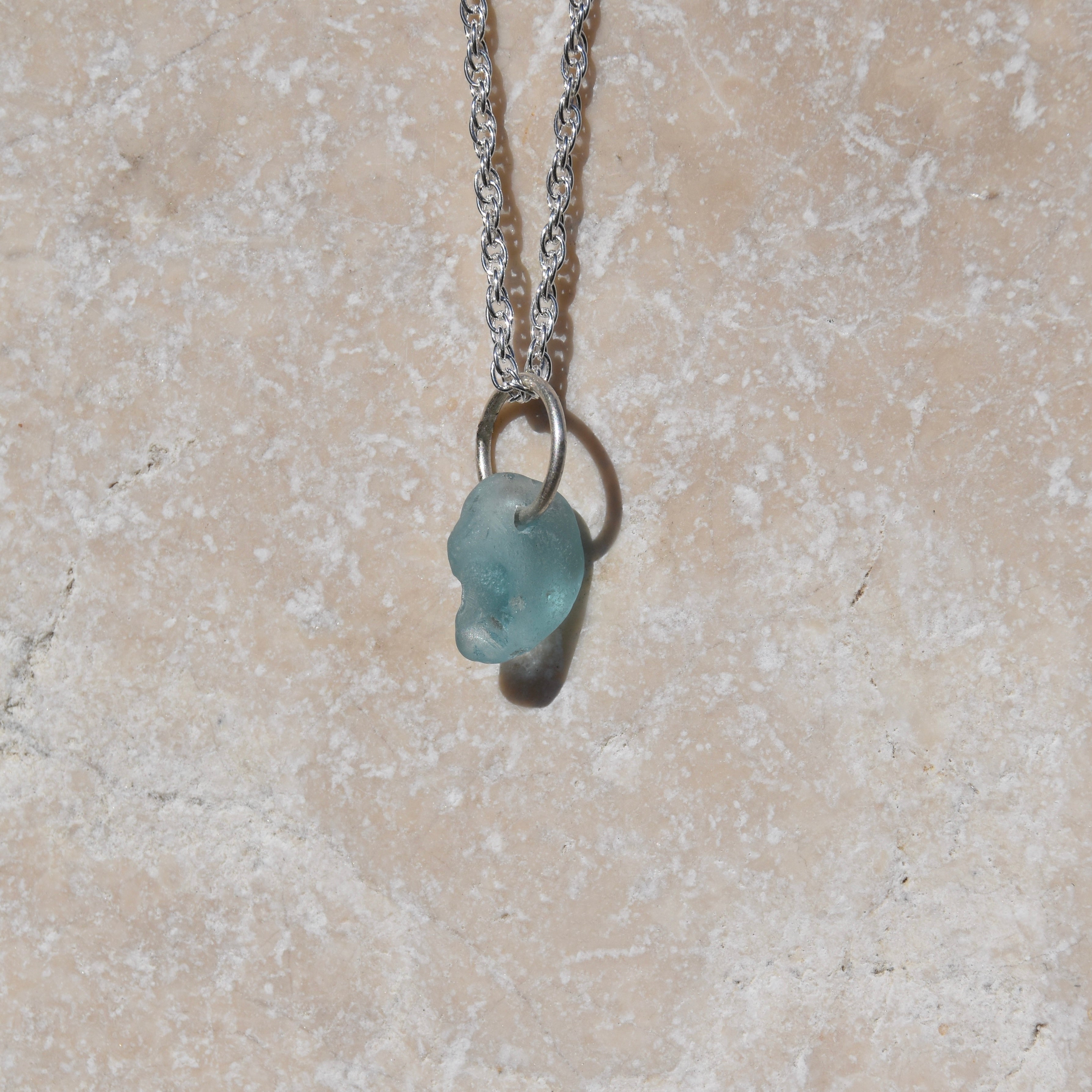 Blue Drilled Sea Glass Necklace