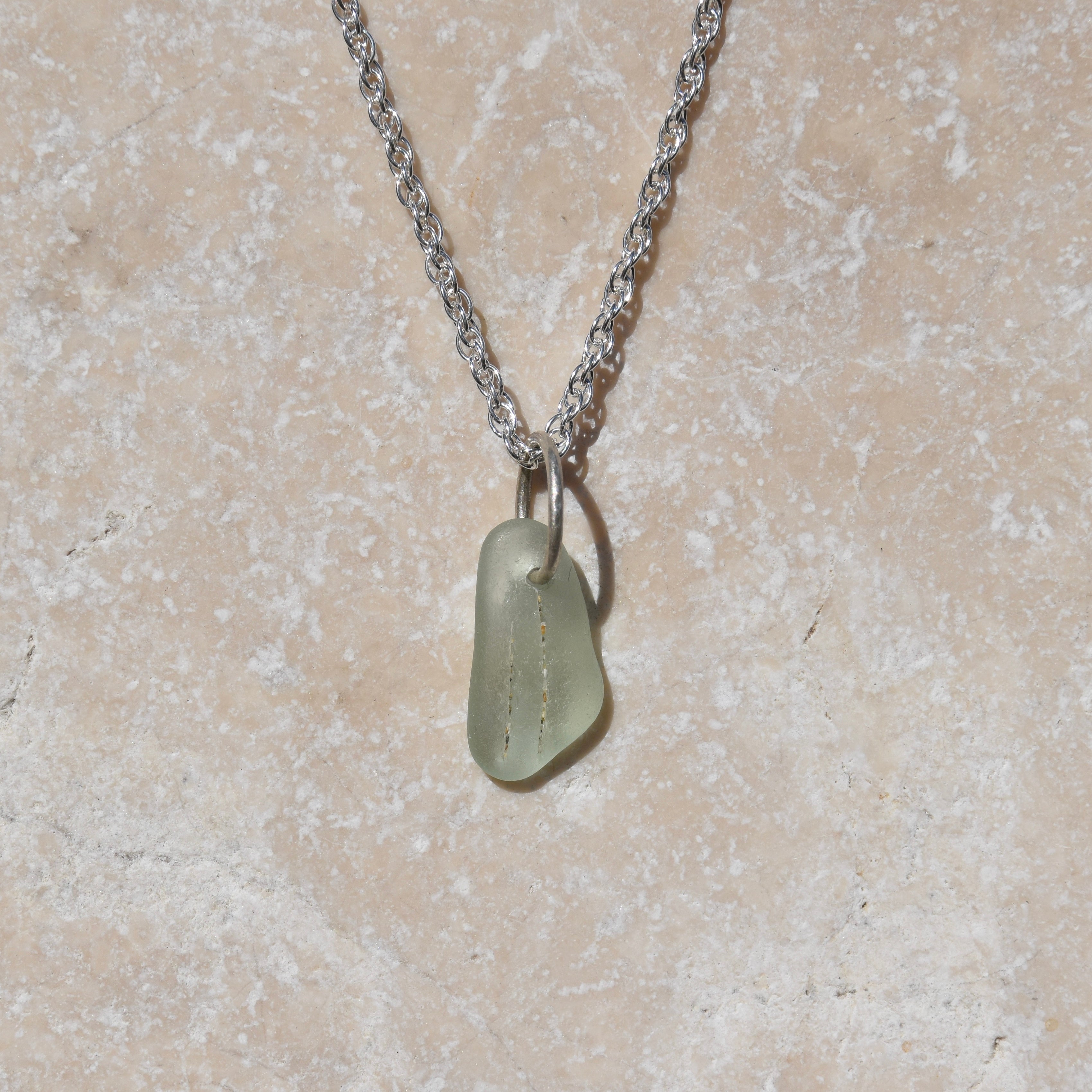 Light Sage Green Drilled Sea Glass Necklace