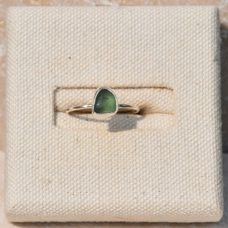 Aqua Sea Glass Ring | Size Q