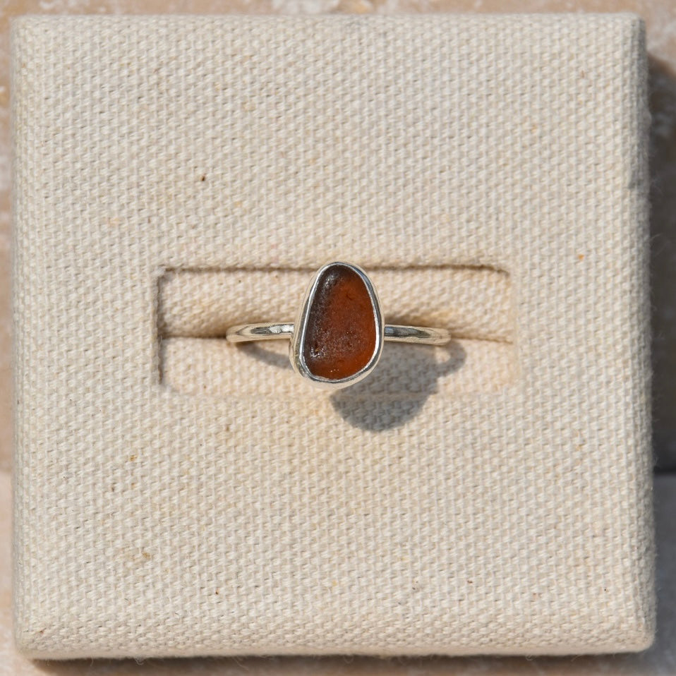 Amber Sea Glass Ring | Size P