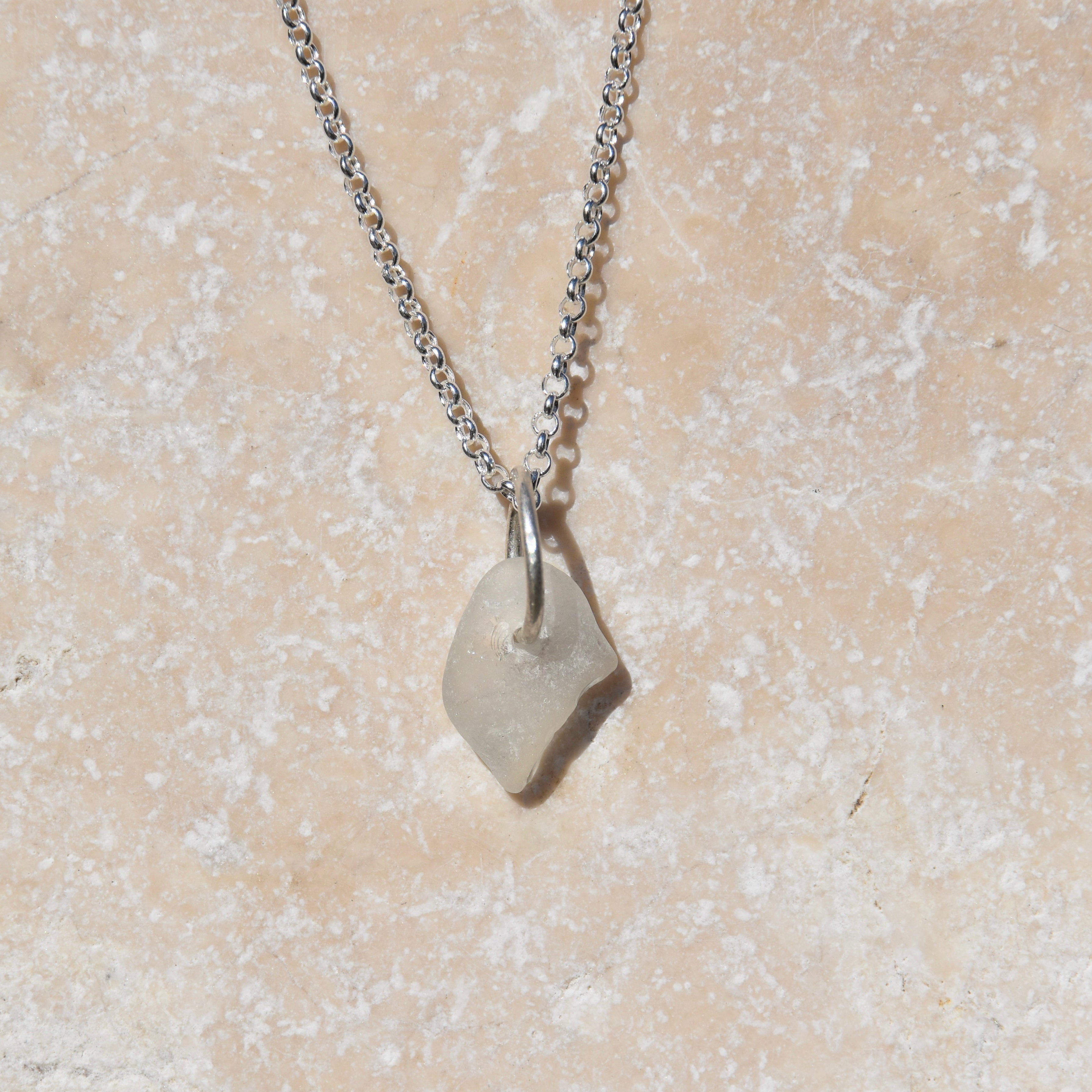 White Drilled Sea Glass Necklace