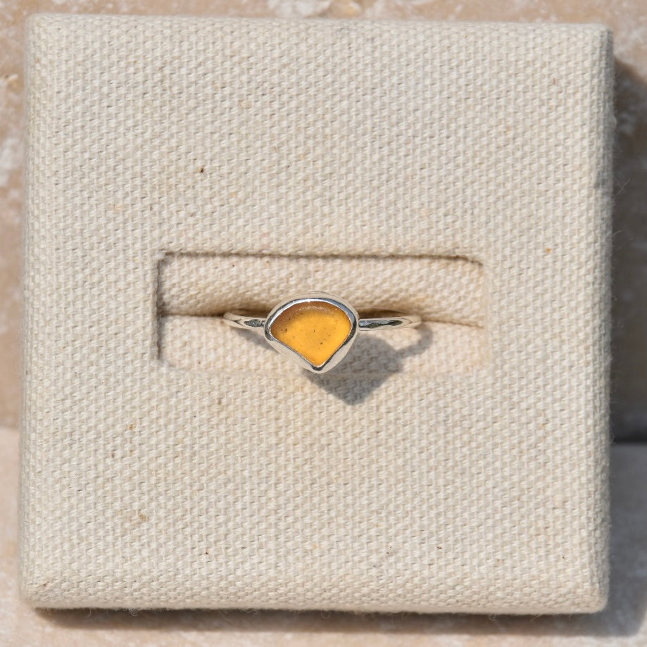 Rare Bright Yellow Sea Glass Ring | Size O