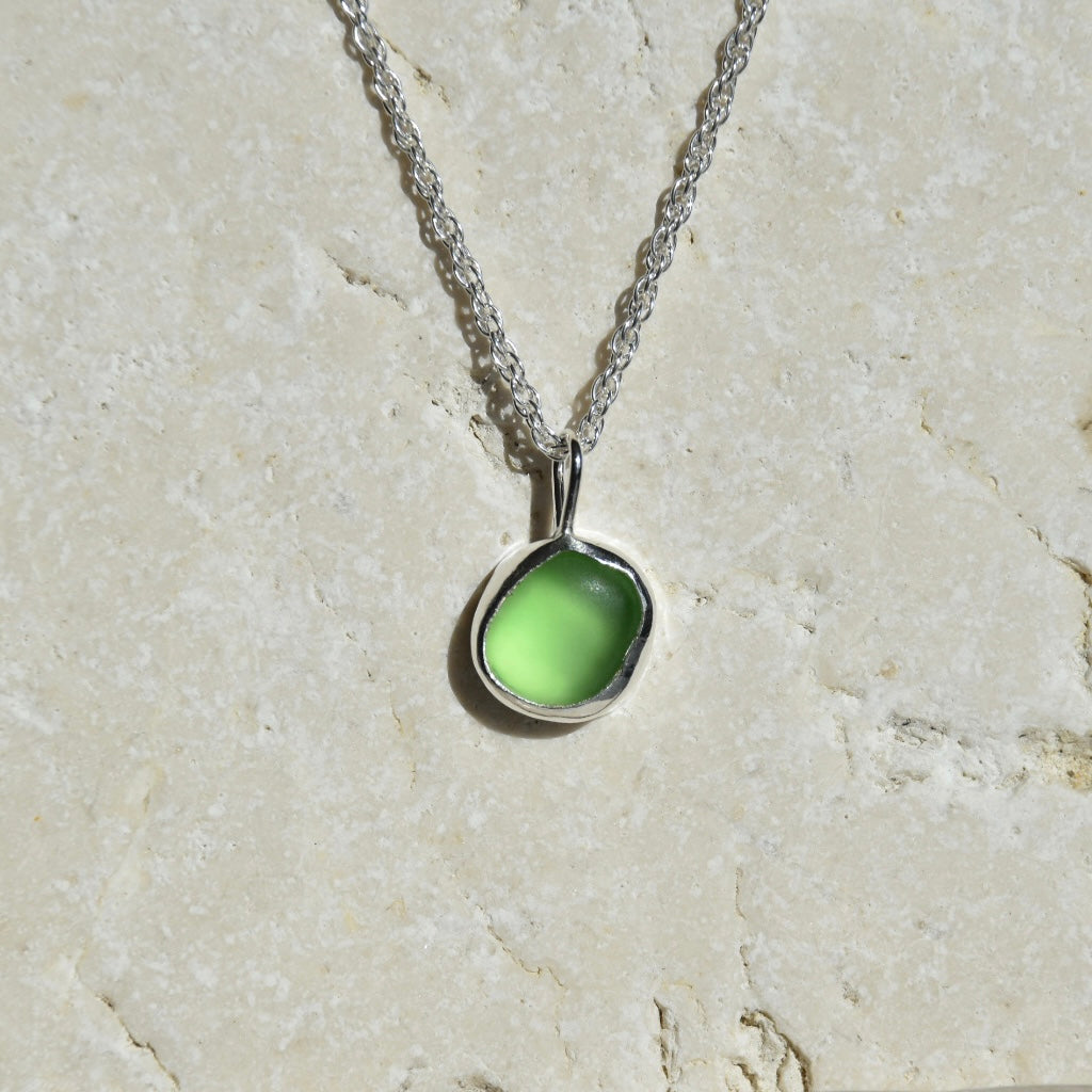 Bright Sage Green Sea Glass Necklace