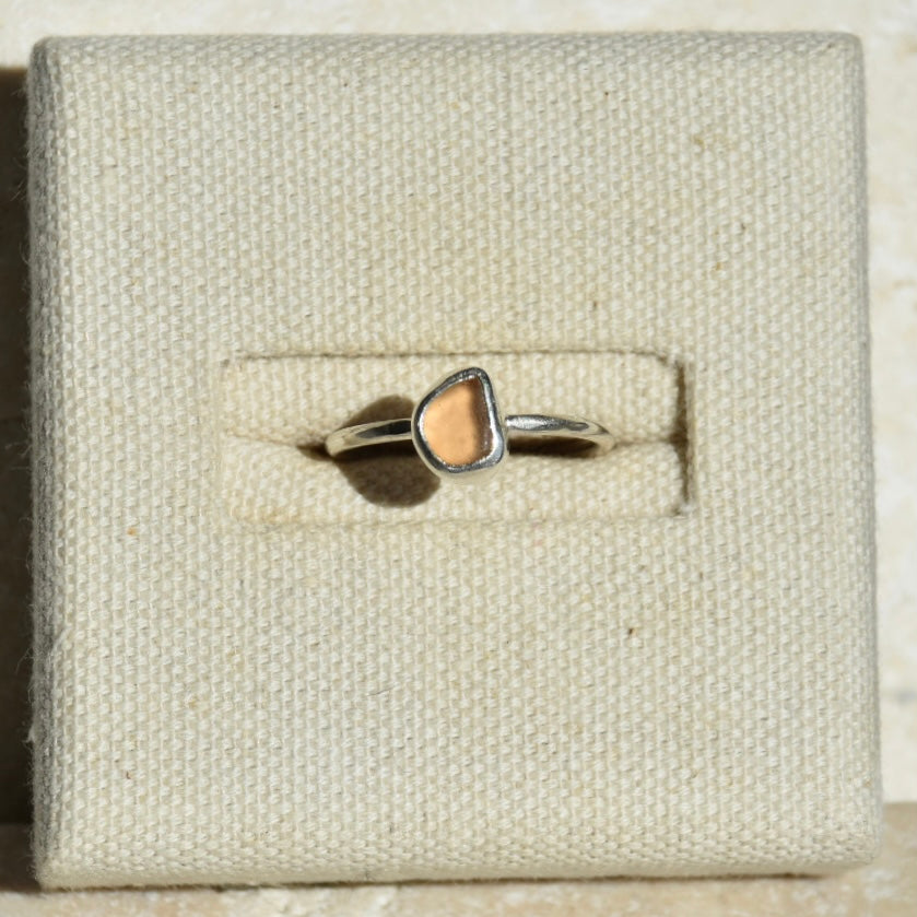 Rare Peach Sea Glass Ring | Size P
