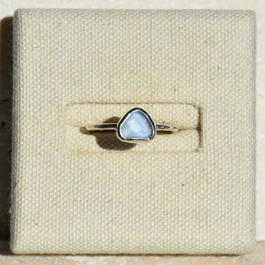 Denim Blue Sea Glass Ring | Size U