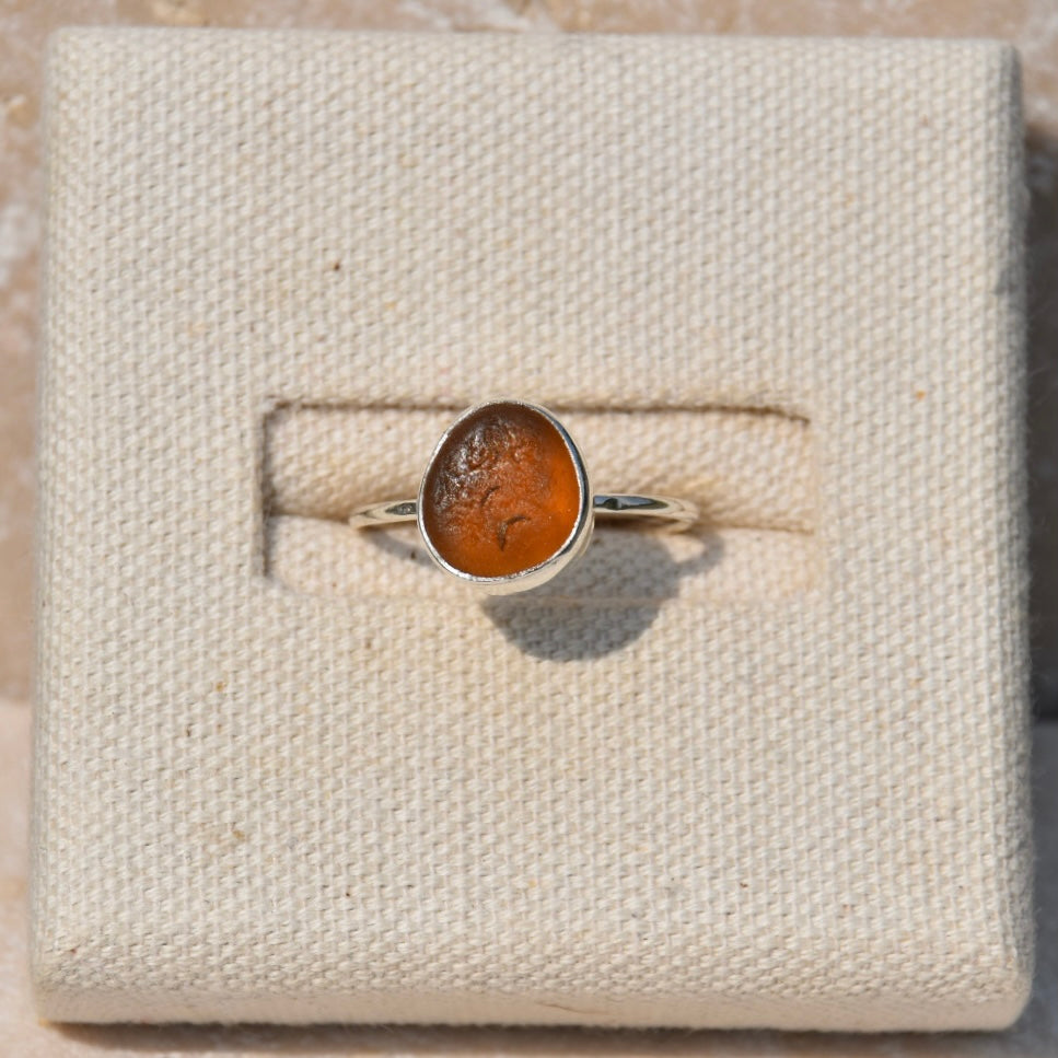 Amber Sea Glass Ring | Size S