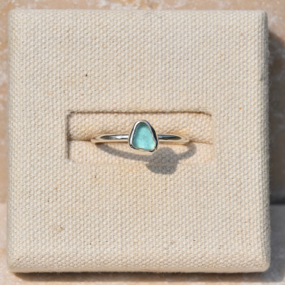 Blue Sea Glass Ring | Size S