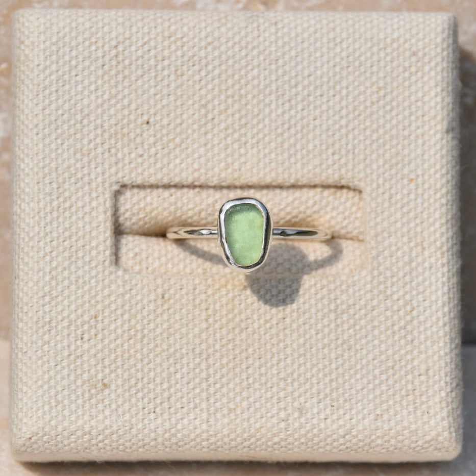 Mint Green Sea Glass Ring | Size R