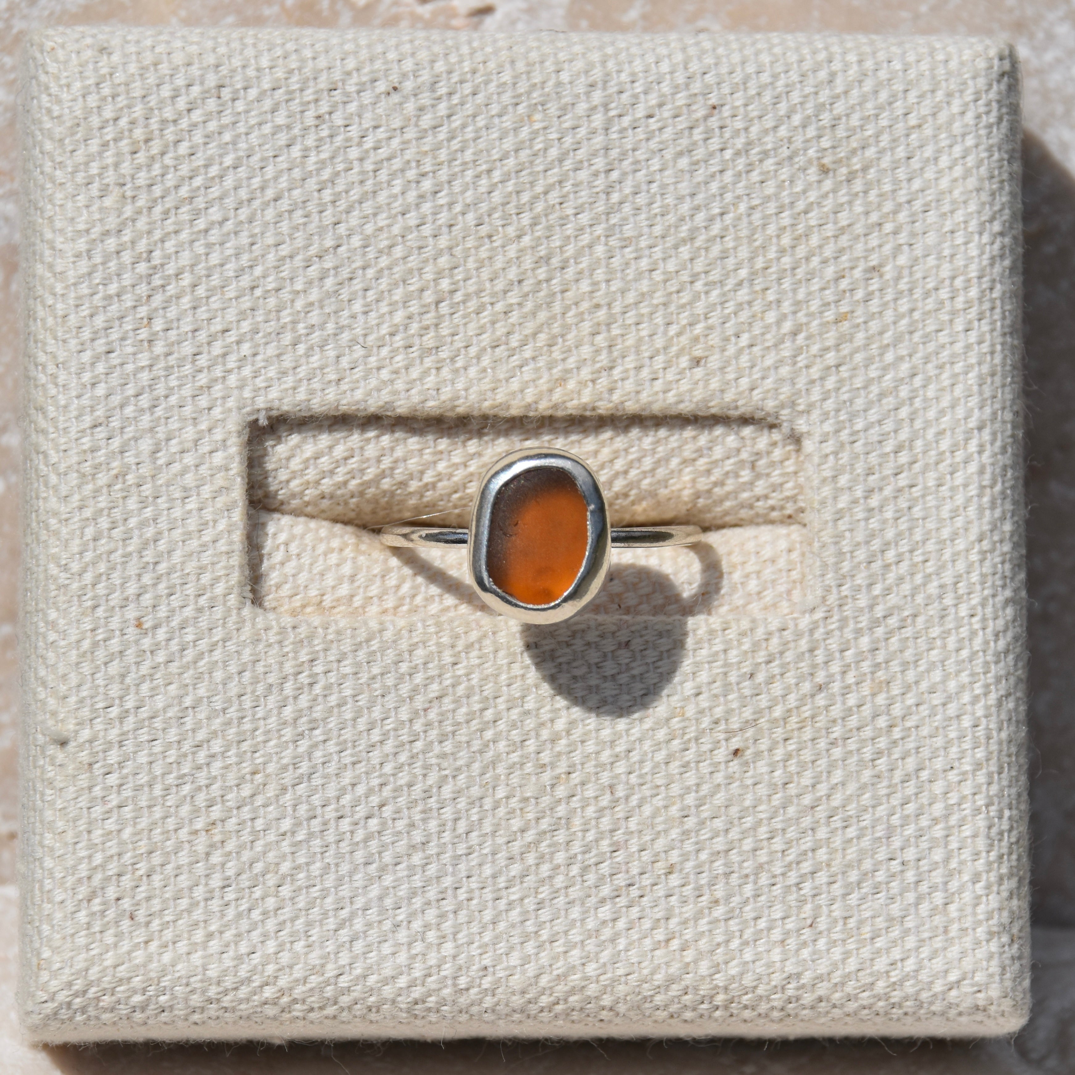 Amber Sea Glass Ring | Size M
