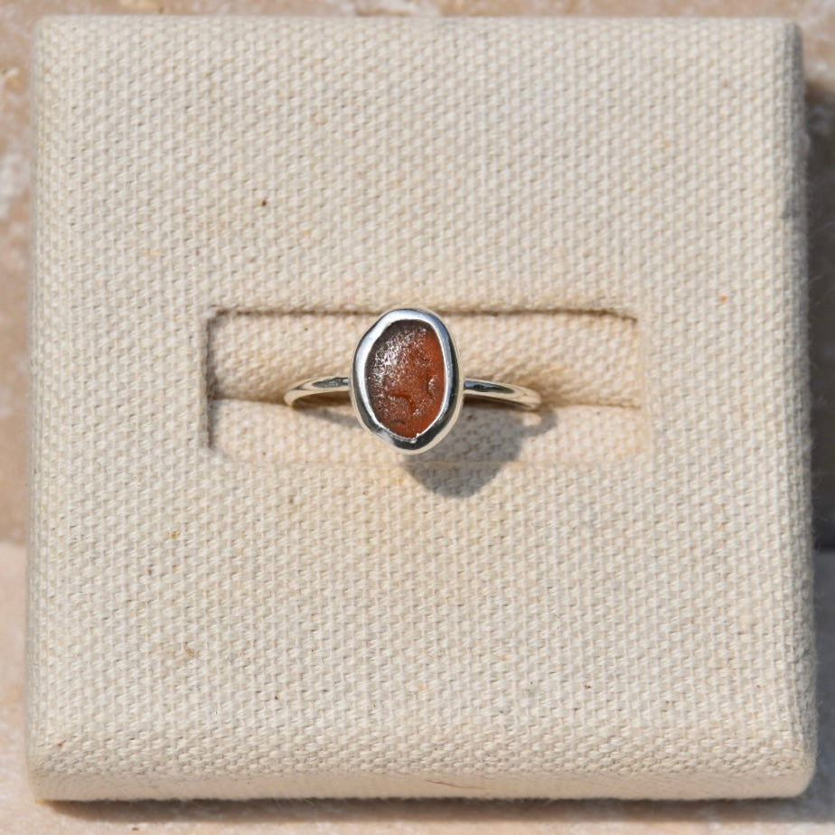 Amber Sea Glass Ring | Size O