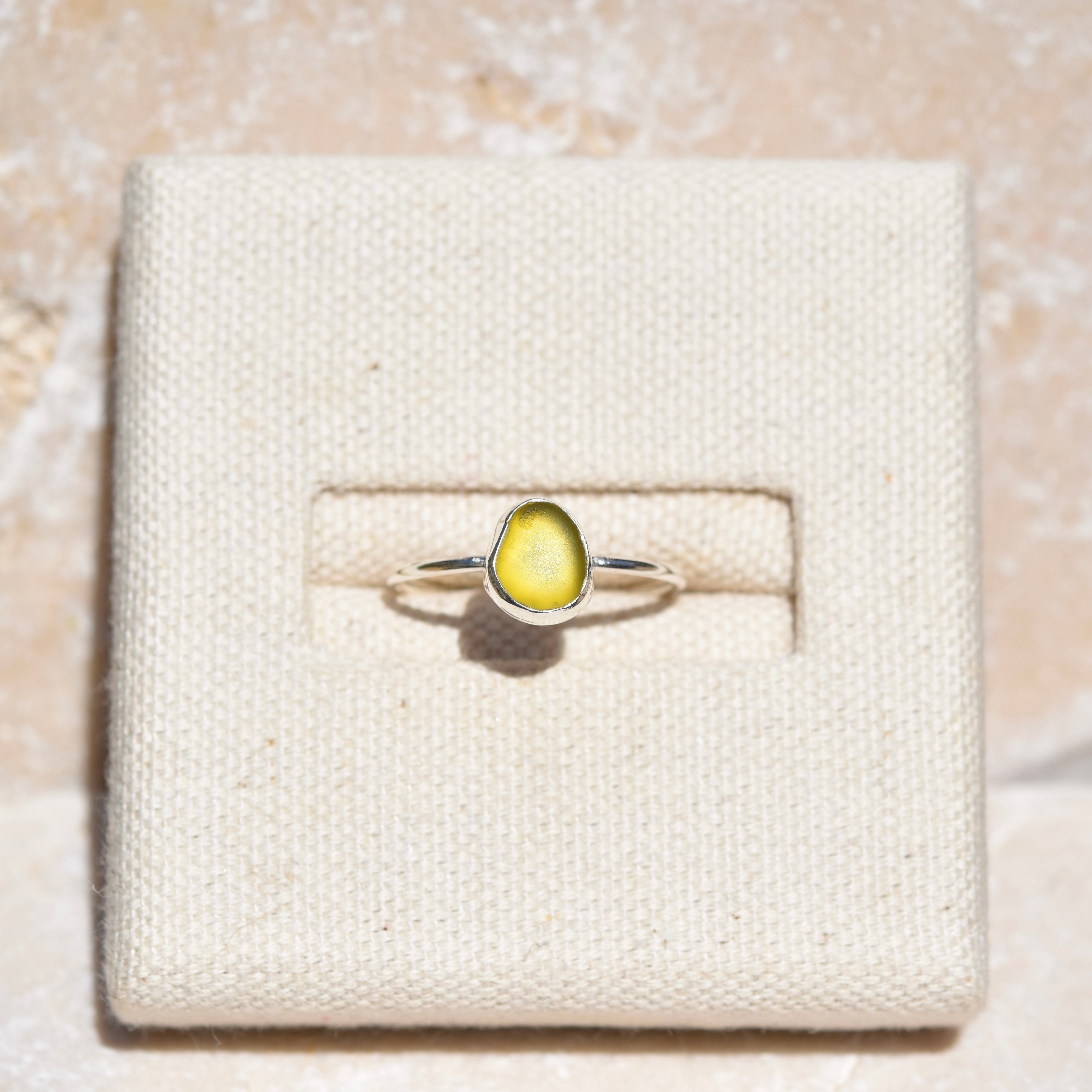 Pale Yellow Sea Glass Ring | Size P