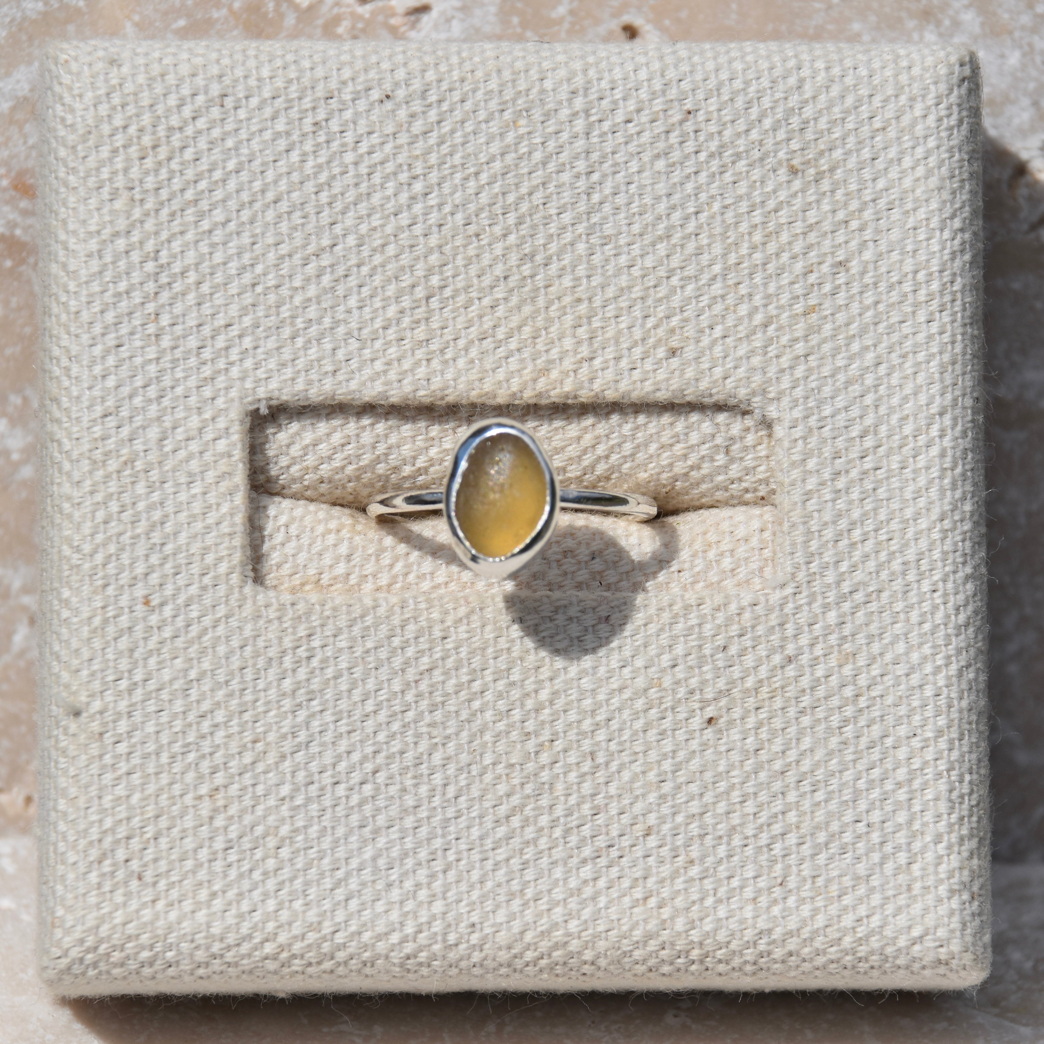 Olive Yellow Sea Glass Ring | Size L