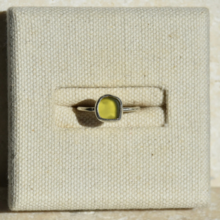 Olive Green Sea Glass Ring | Size M