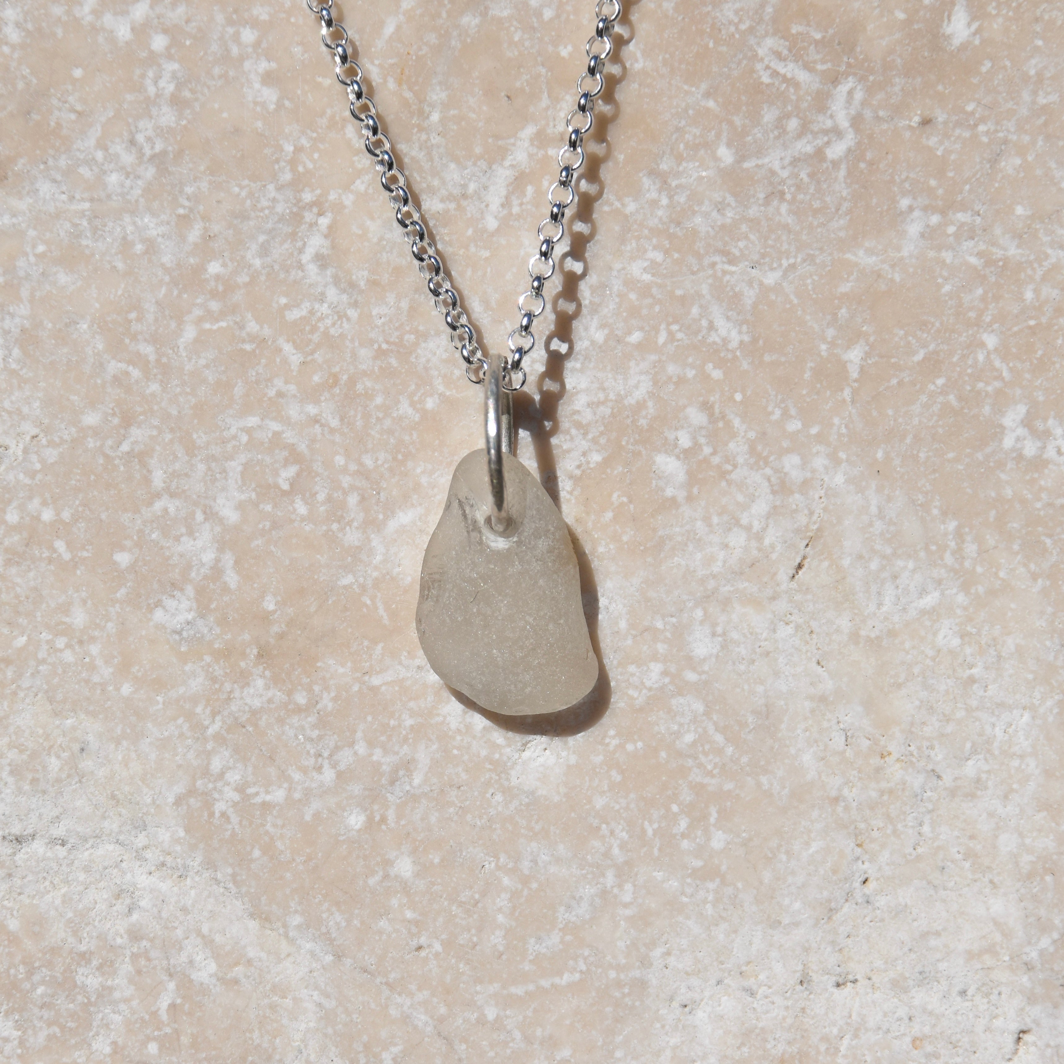 White Drilled Sea Glass Necklace