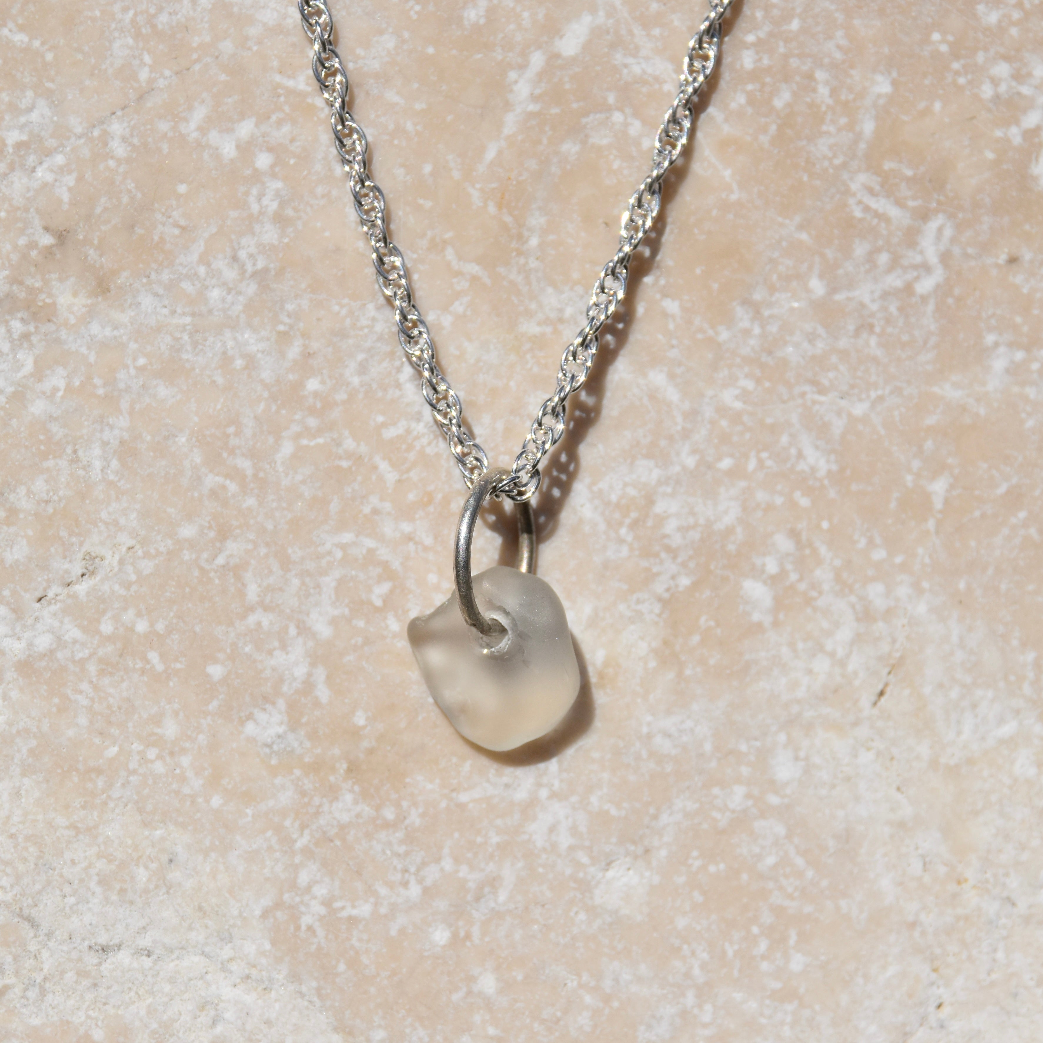 White Drilled Sea Glass Necklace