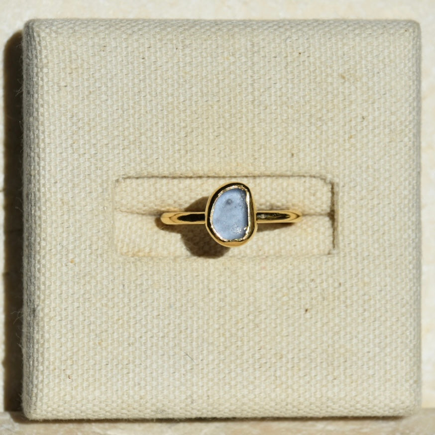 Denim Blue Gold Vermeil Sea Glass Ring | Size P