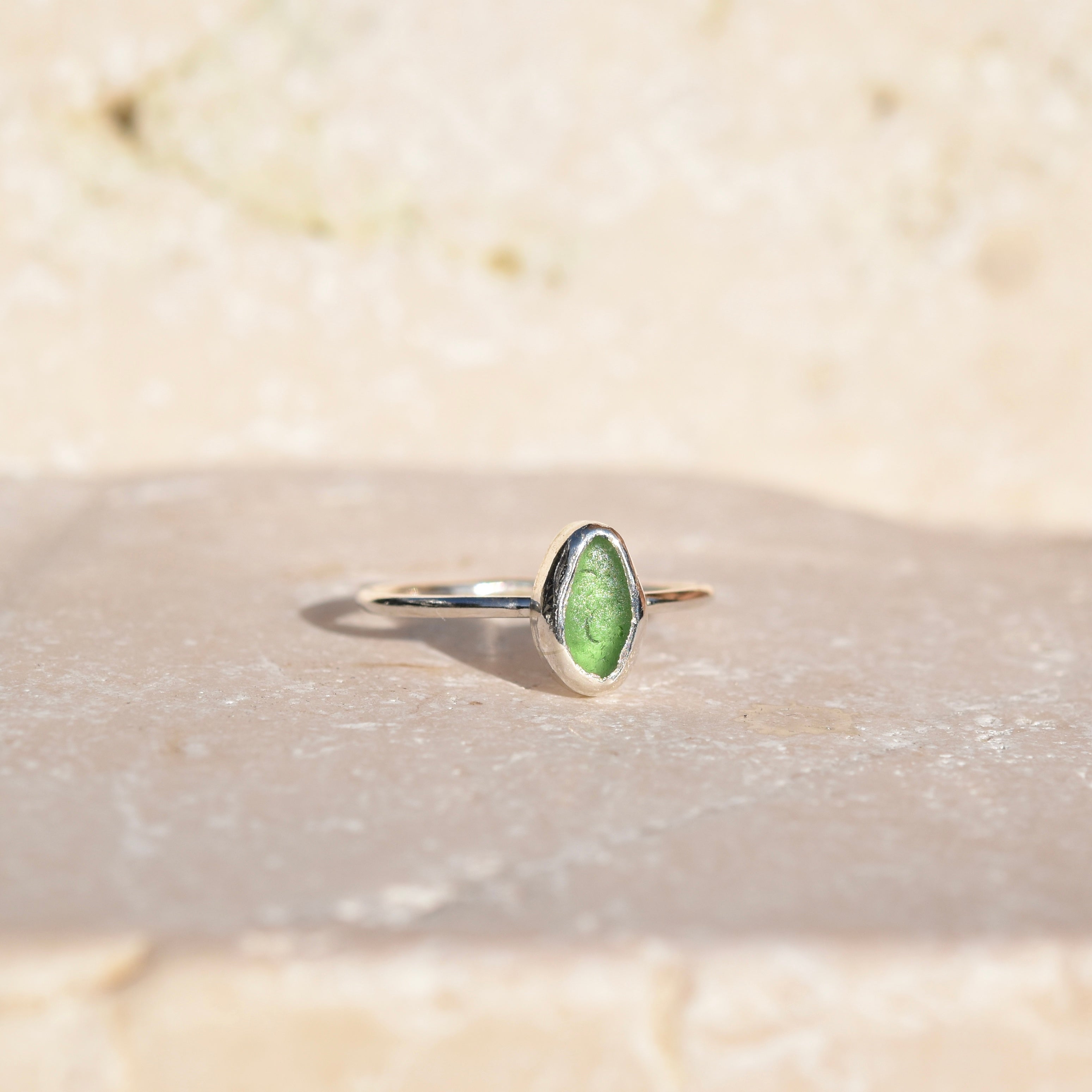 Light Green Sea Glass Ring | Size N 1/2