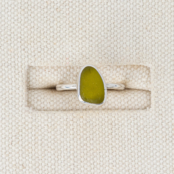 Olive Green Sea Glass Ring | Size K