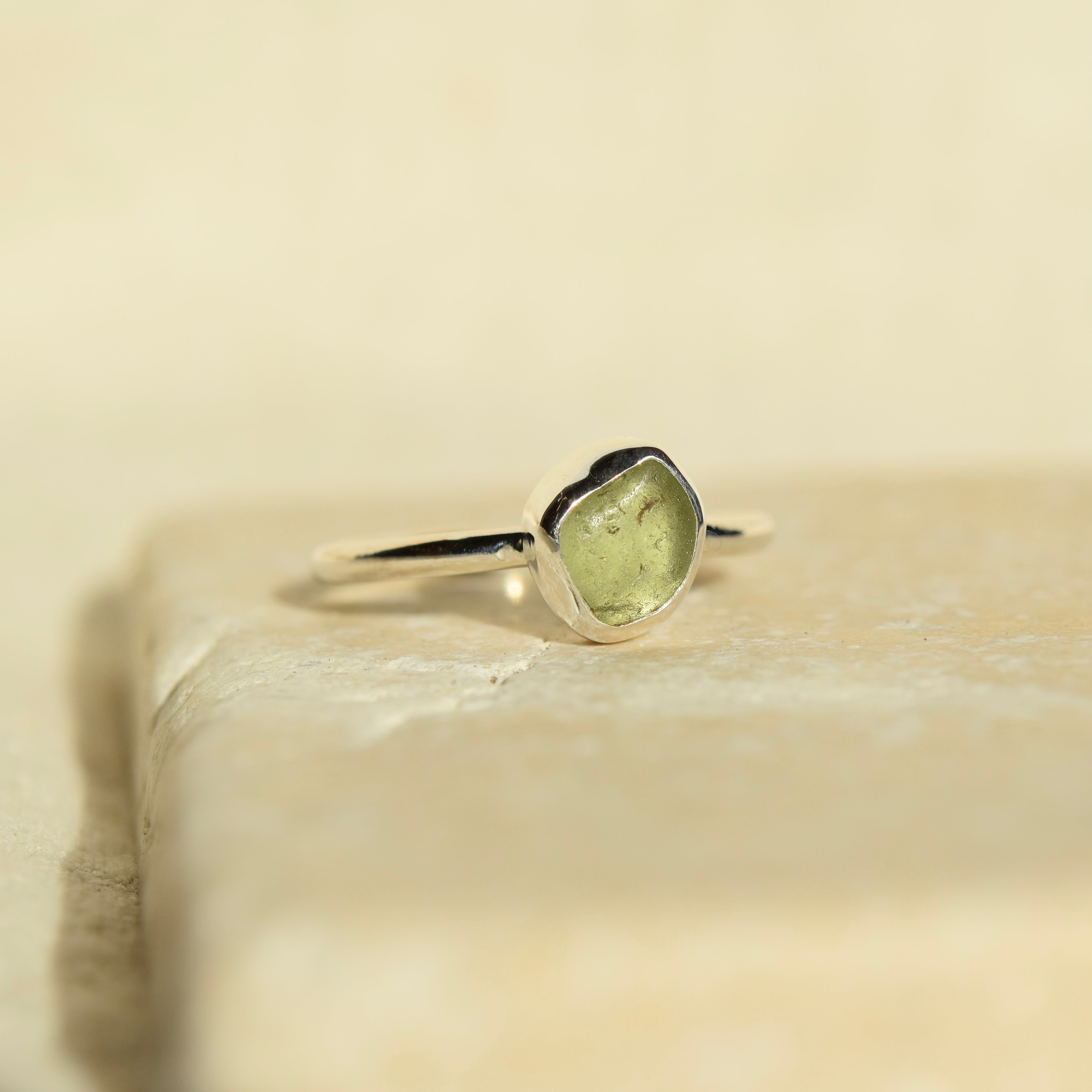 Light Sage Green Sea Glass Ring | Size O