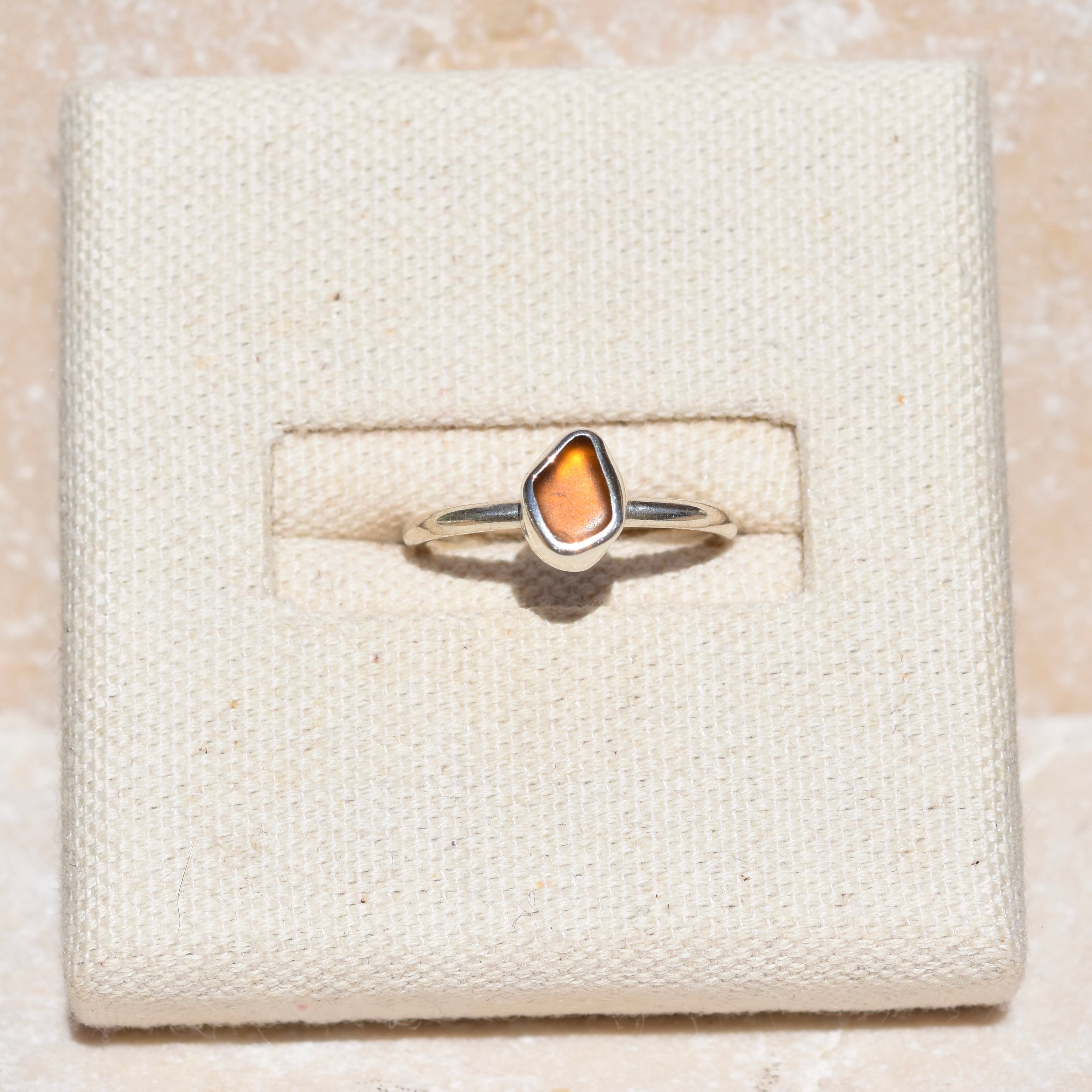 Deep Amber Sea Glass Ring | Size O