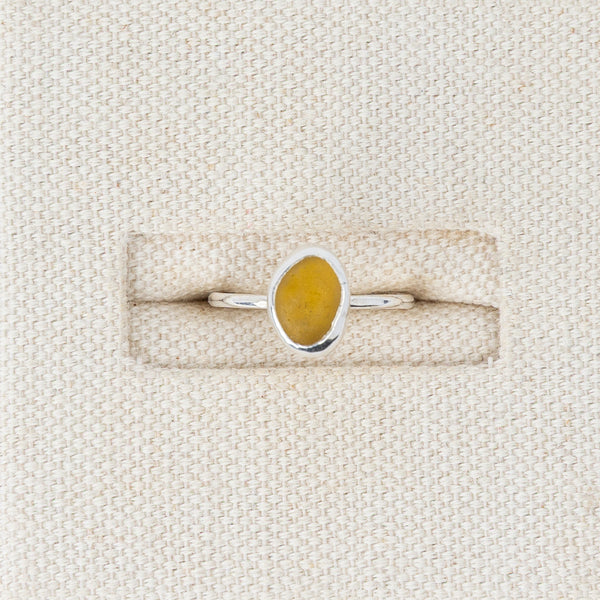 Olive Yellow Sea Glass Ring | Size L