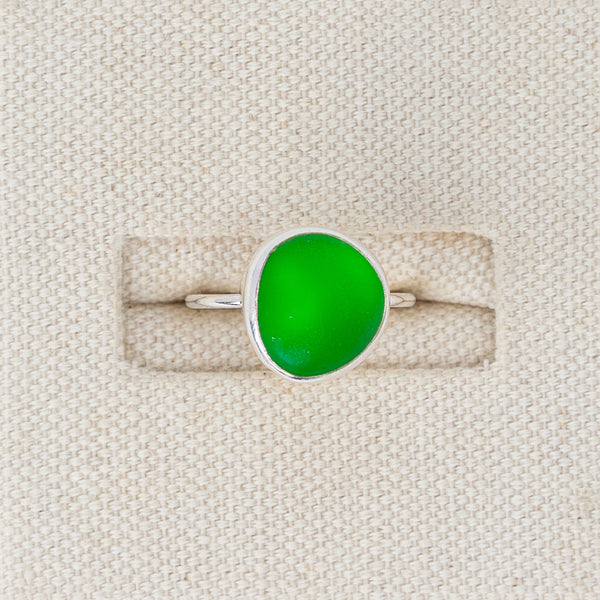 Emerald Green Sea Glass Ring | Size P