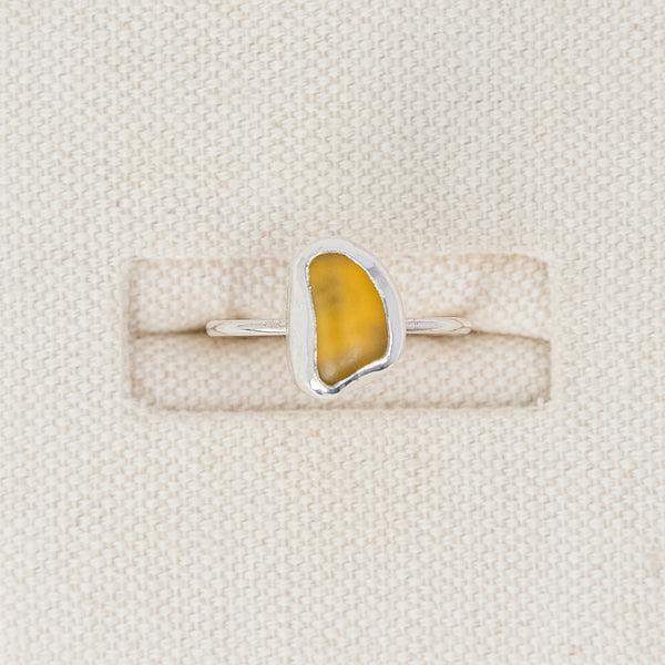 Olive Yellow Sea Glass Ring | Size P