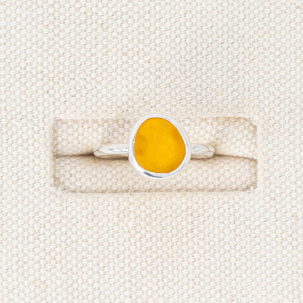 Honey Yellow Sea Glass Ring | Size L