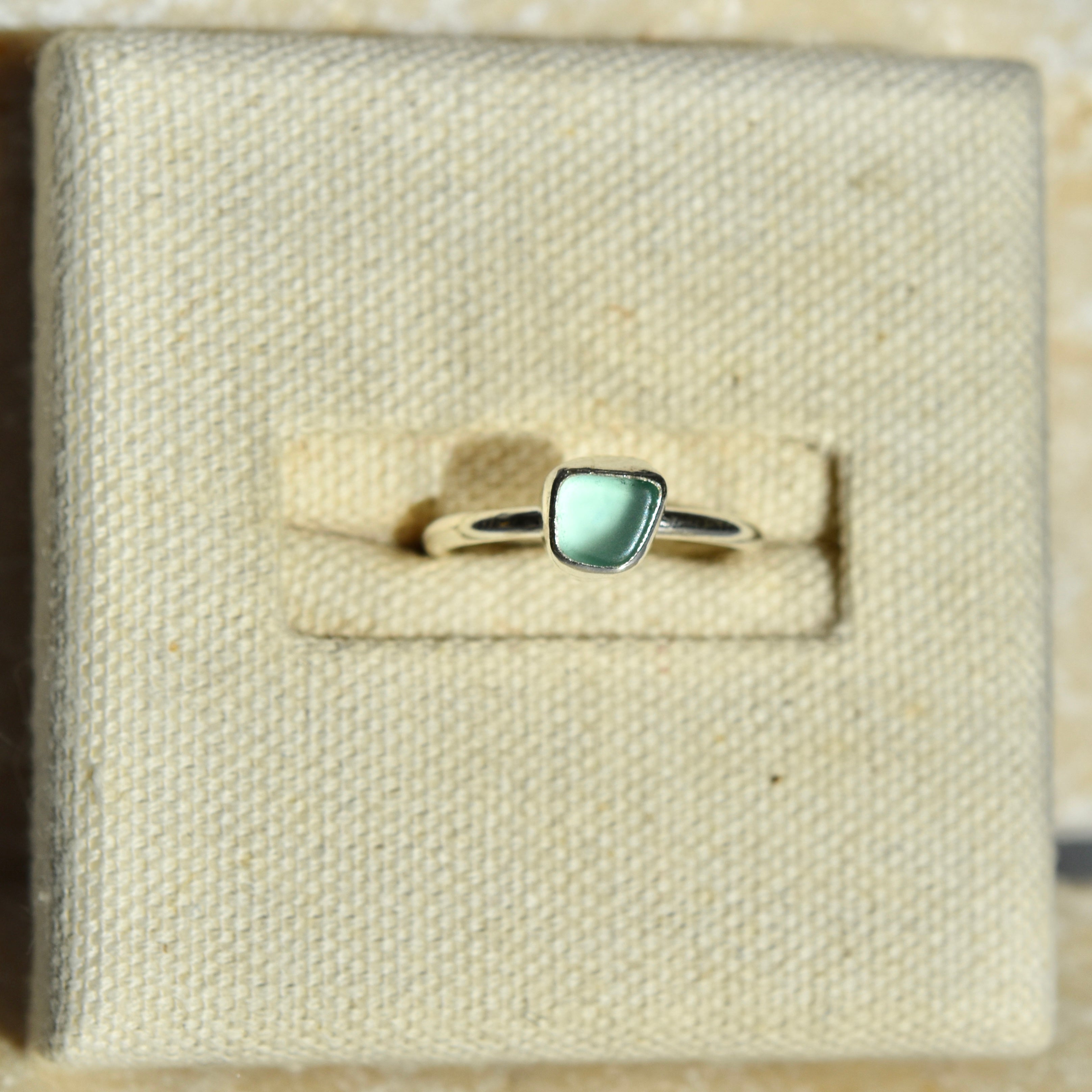 Light Blue Patterned Sea Glass Ring | Size M