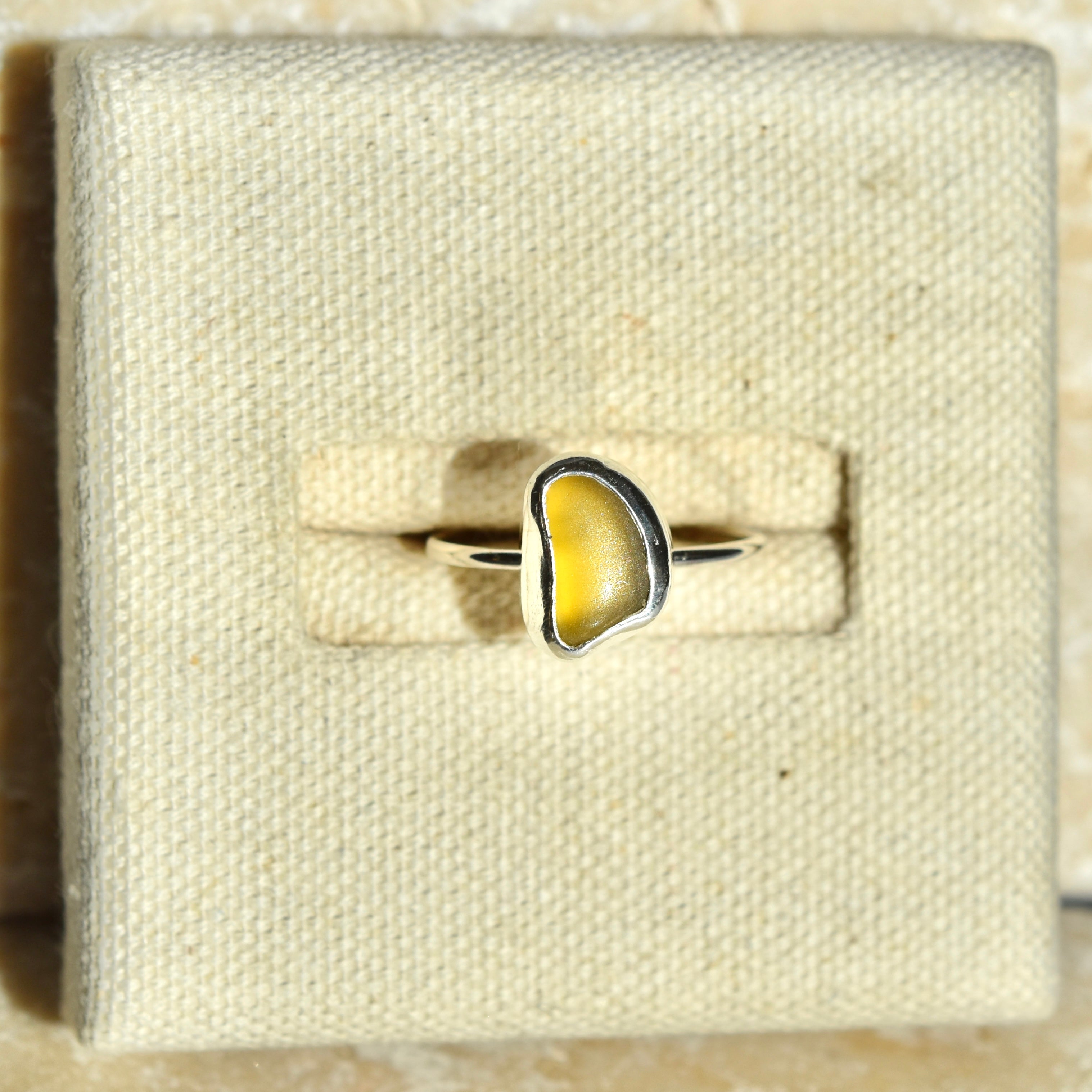 Olive Yellow Sea Glass Ring | Size P
