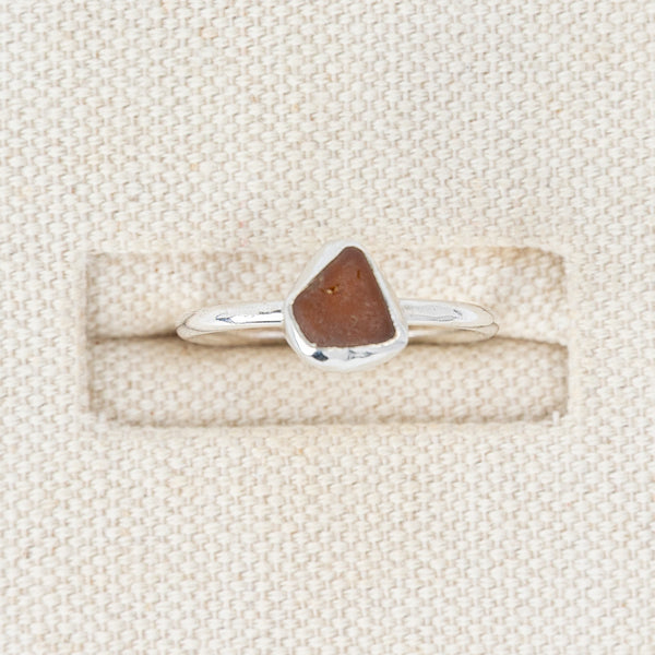 Deep Amber Sea Glass Ring | Size R
