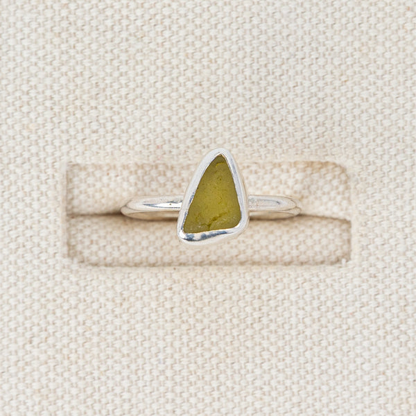Olive Green Sea Glass Ring | Size O