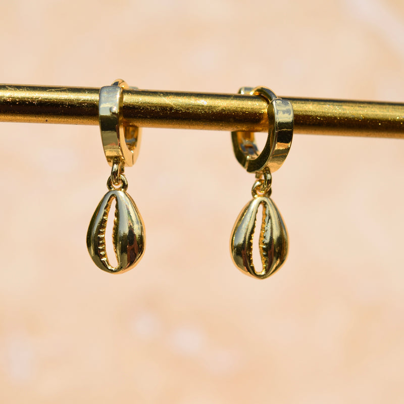 Cowrie Shell Huggie Earrings