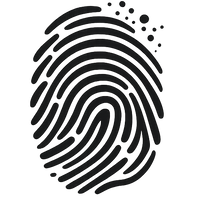 Black paw print and fingerprint icons on a white background
