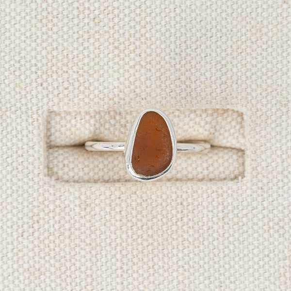 Amber Sea Glass Ring | Size P