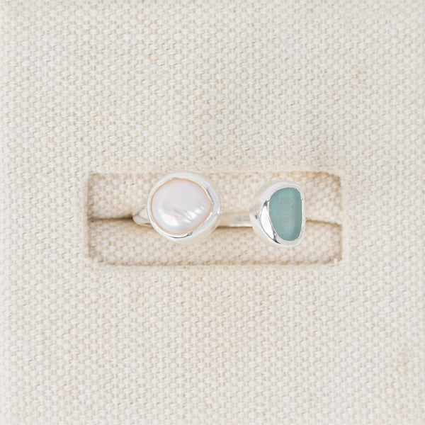 Adjustable Sea Glass & Pearl Ring